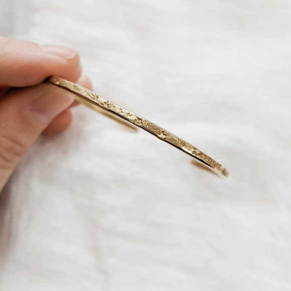 Stardust Cuff Bracelet - Handcrafted Hammered Raw Brass Open Bangle - Picture 3 of 6